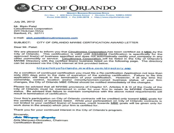 City of Orlando MBE Certification